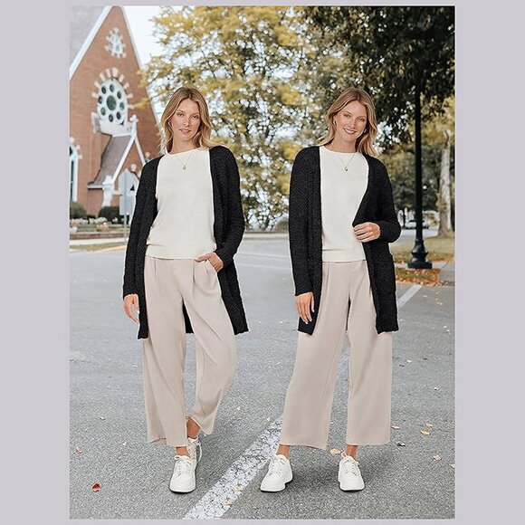 Women's Long Sleeve Soft Chunky Knit Sweater Open Front Cardigans Black - Picture 6 of 8